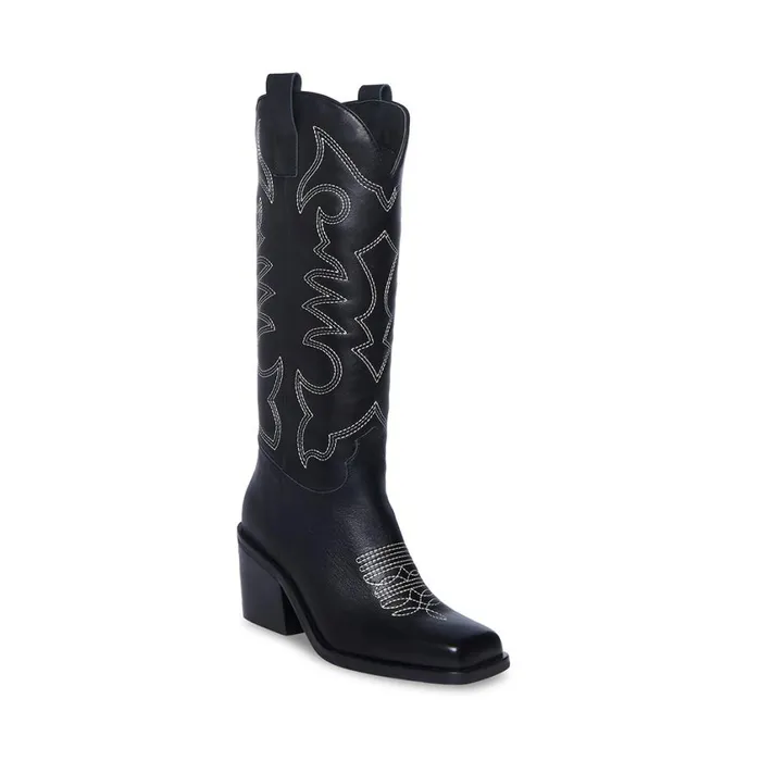 Steve Madden Stampede Black Leather Womens Boots Steve Madden Stampede Black Leather Womens Boots