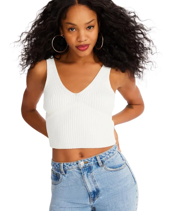 Steve Madden Sweater Cropped Tank White Womens Tops