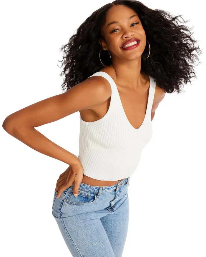 Steve Madden Sweater Cropped Tank White Womens Tops