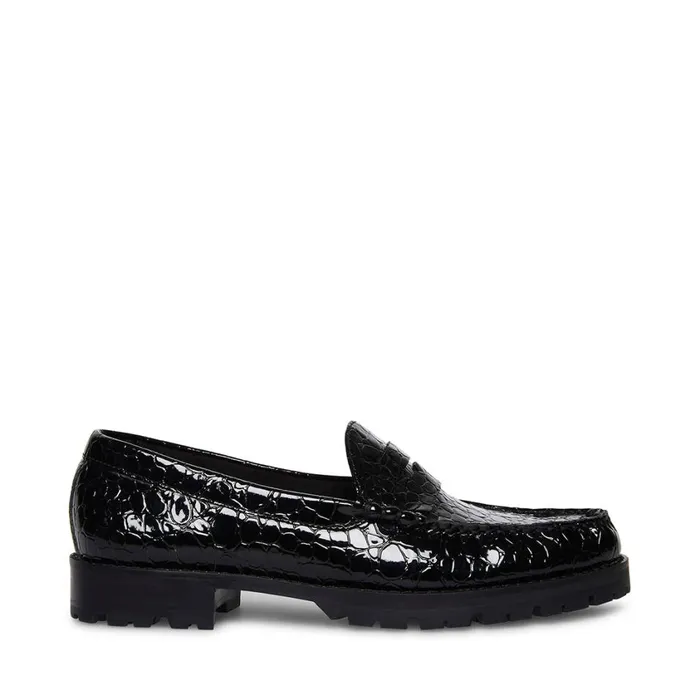 Steve Madden Tayloring Black Crocodile Womens Loafers