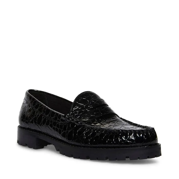 Steve Madden Tayloring Black Crocodile Womens Loafers