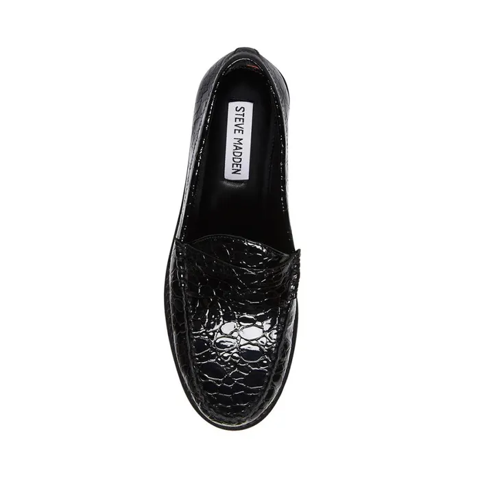 Steve Madden Tayloring Black Crocodile Womens Loafers