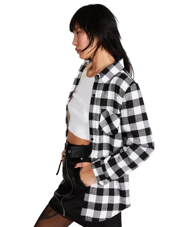 Steve Madden Teddy Lined Flannel Black Womens Jackets and Coats Steve Madden Teddy Lined Flannel Black Womens Jackets and Coats
