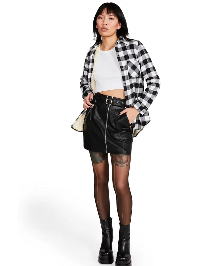 Steve Madden Teddy Lined Flannel Black Womens Jackets and Coats Steve Madden Teddy Lined Flannel Black Womens Jackets and Coats