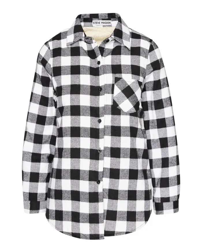 Steve Madden Teddy Lined Flannel Black Womens Jackets and Coats Steve Madden Teddy Lined Flannel Black Womens Jackets and Coats