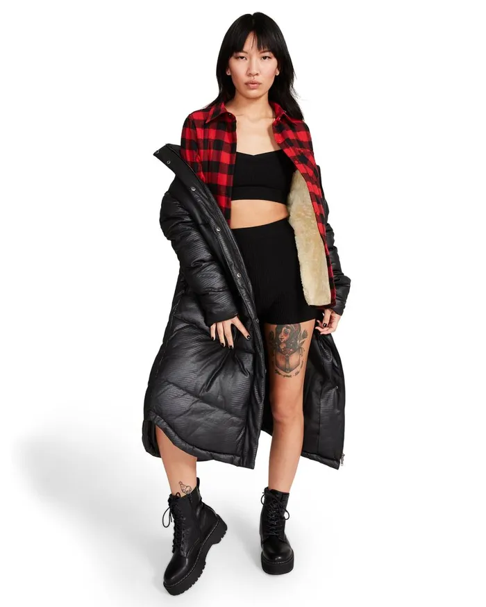 Steve Madden Teddy Lined Flannel Red Womens Tops Steve Madden Teddy Lined Flannel Red Womens Tops