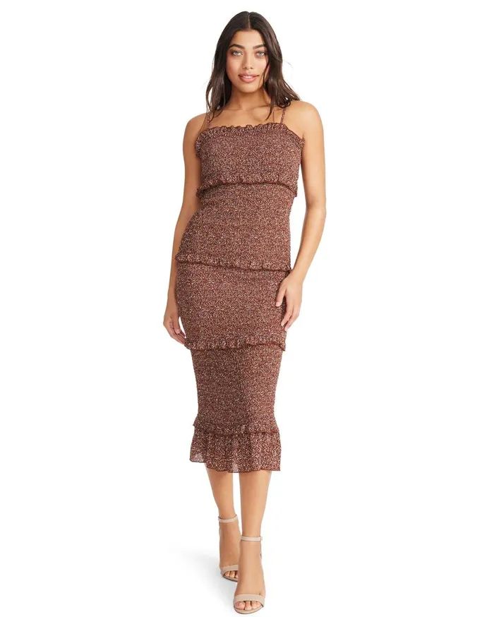 Steve Madden Tiered Midi Dress Burgundy Womens Dresses