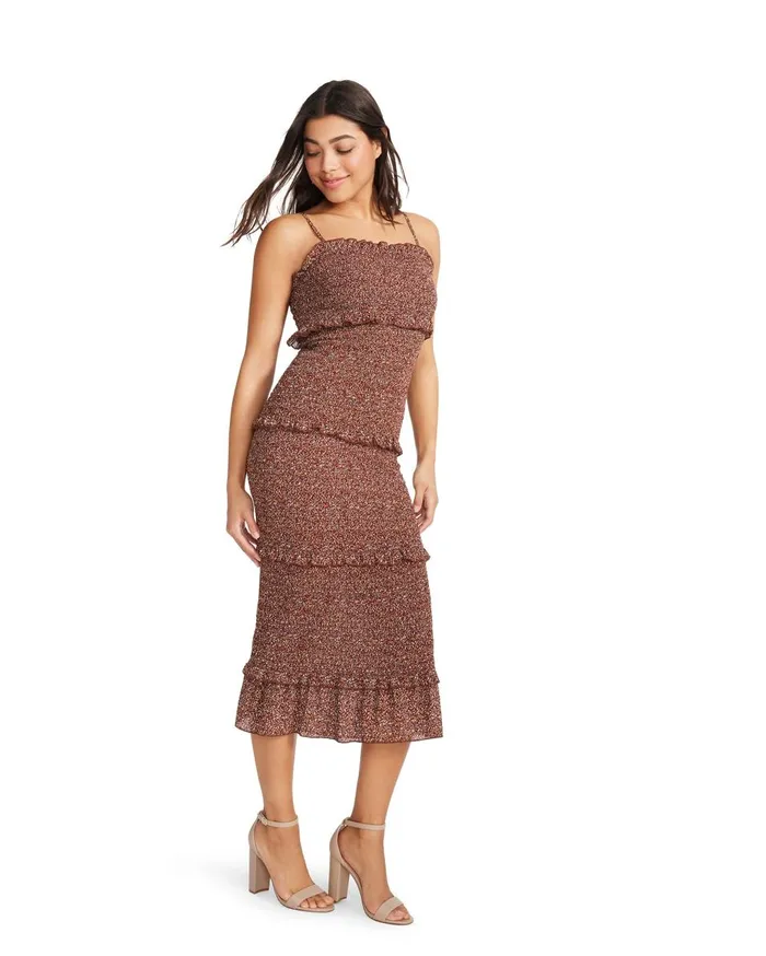 Steve Madden Tiered Midi Dress Burgundy Womens Dresses Steve Madden Tiered Midi Dress Burgundy Womens Dresses