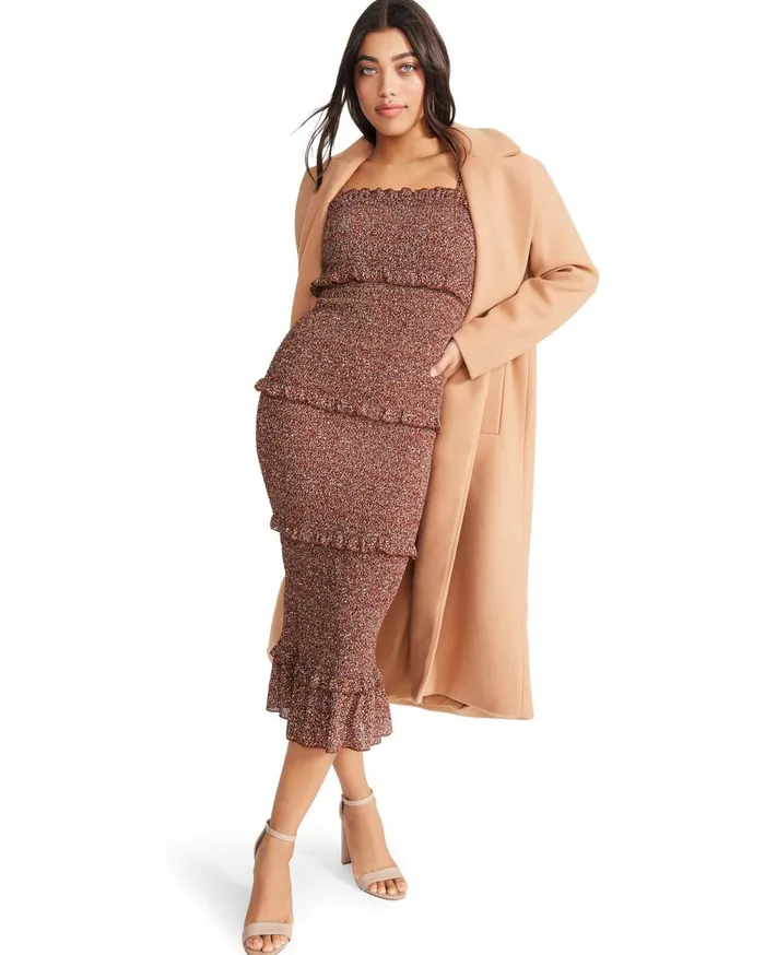 Steve Madden Tiered Midi Dress Burgundy Womens Dresses Steve Madden Tiered Midi Dress Burgundy Womens Dresses