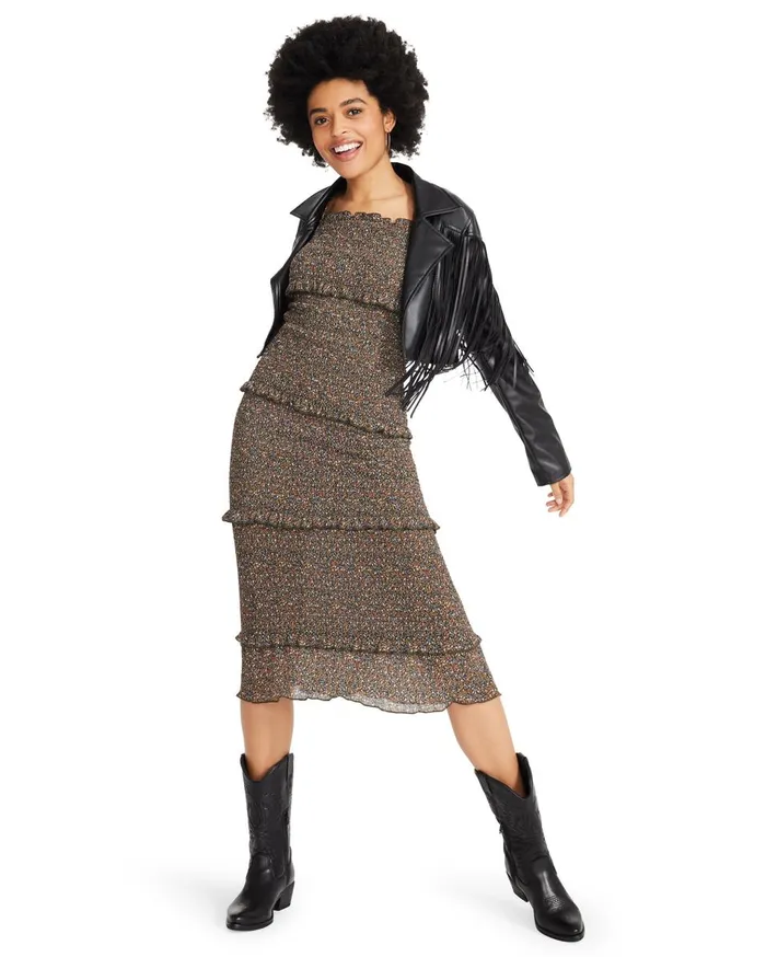 Steve Madden Tiered Midi Dress Green Womens Dresses Steve Madden Tiered Midi Dress Green Womens Dresses