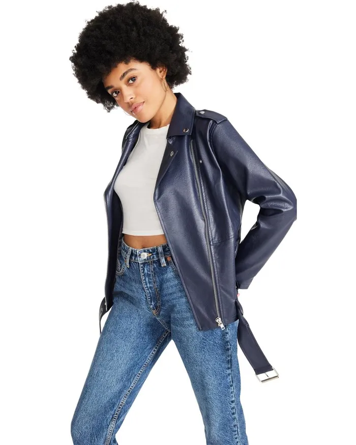 Steve Madden Vegan Leather Jacket Navy Womens Jackets and Coats Steve Madden Vegan Leather Jacket Navy Womens Jackets and Coats