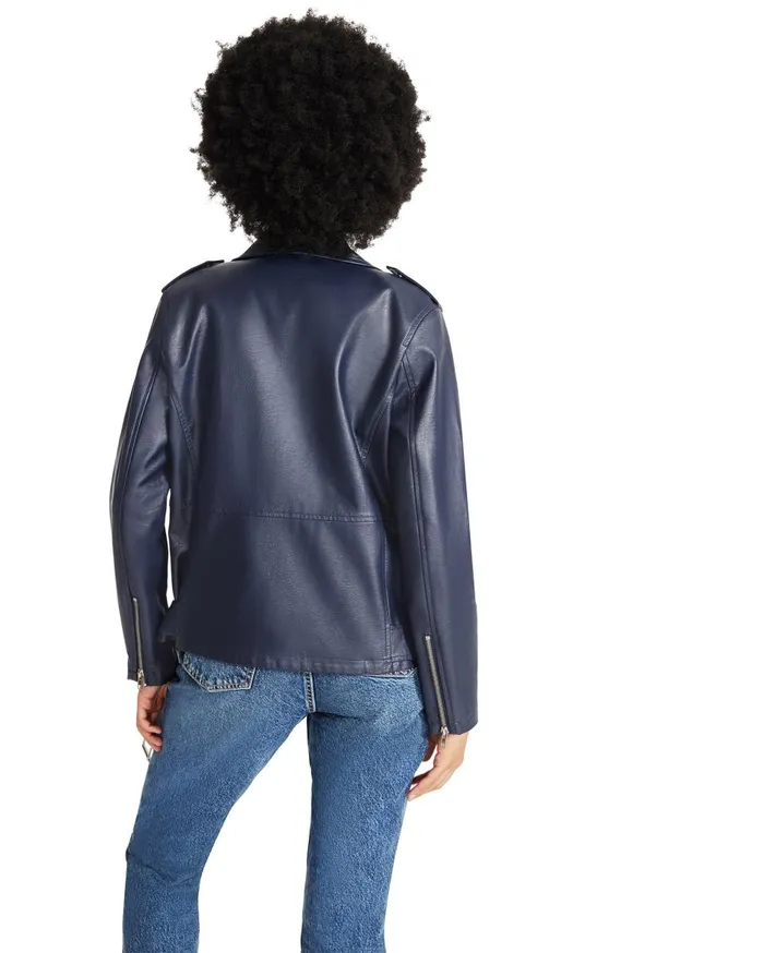 Steve Madden Vegan Leather Jacket Navy Womens Jackets and Coats Steve Madden Vegan Leather Jacket Navy Womens Jackets and Coats