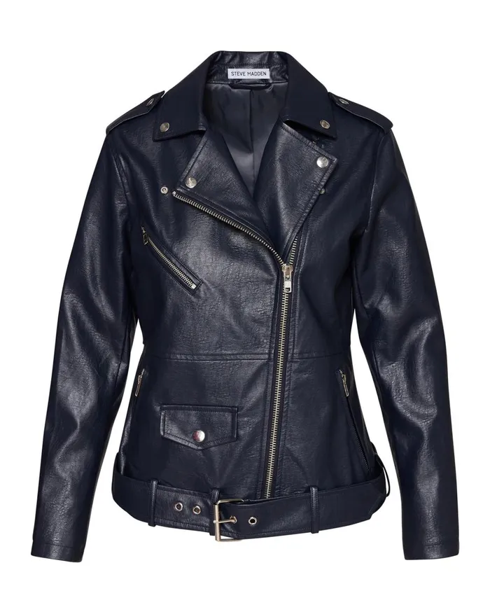 Steve Madden Vegan Leather Jacket Navy Womens Jackets and Coats Steve Madden Vegan Leather Jacket Navy Womens Jackets and Coats