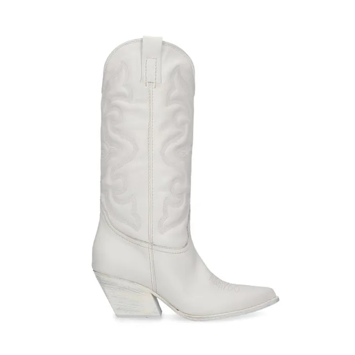 Steve Madden West White Leather Womens Boots