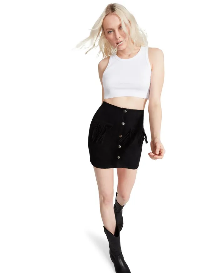 Steve Madden Westworld Fringe Skirt Black Womens Bottoms