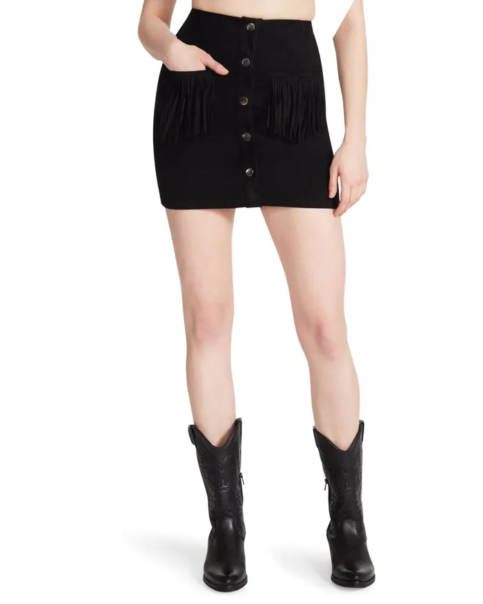 Steve Madden Westworld Fringe Skirt Black Womens Bottoms