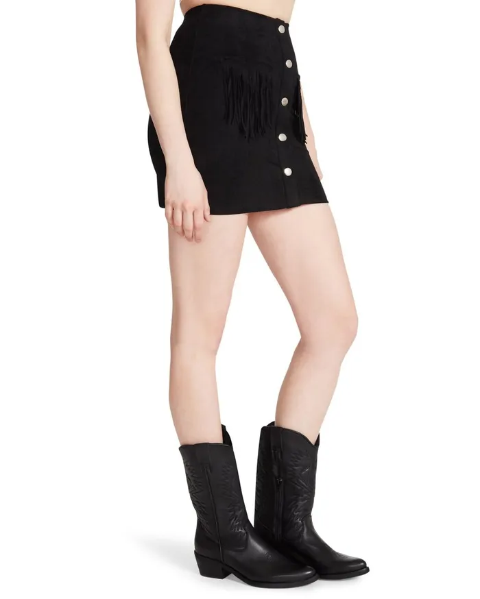 Steve Madden Westworld Fringe Skirt Black Womens Bottoms