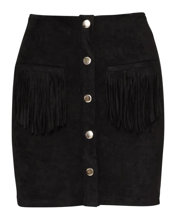 Steve Madden Westworld Fringe Skirt Black Womens Bottoms