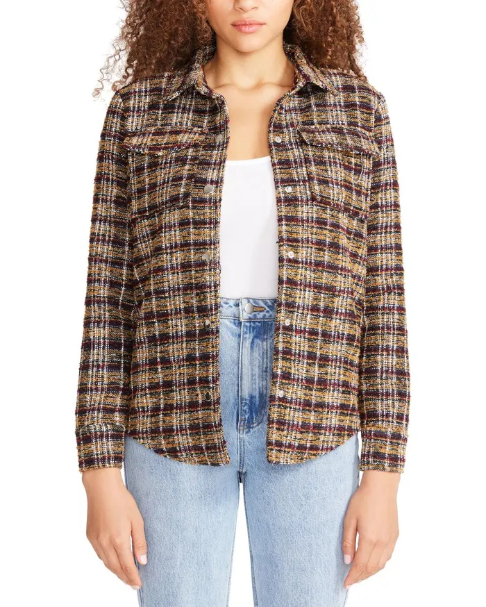 Steve Madden Work Hard Play Hard Shacket Rust Multi Womens Jackets and Coats