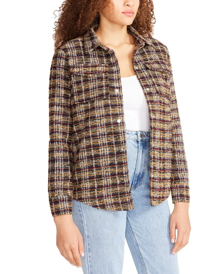Steve Madden Work Hard Play Hard Shacket Rust Multi Womens Jackets and Coats