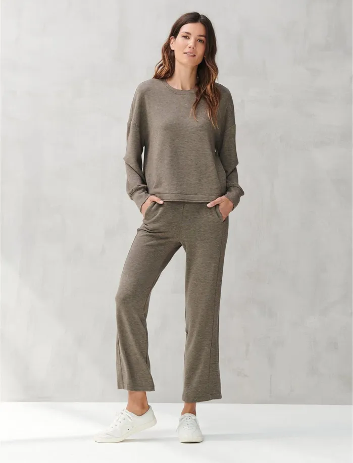 Sweaters and Sweatshirts Women Lucky Brand CLOUD FLEECE SWEATSHIRT Cocoa Brown