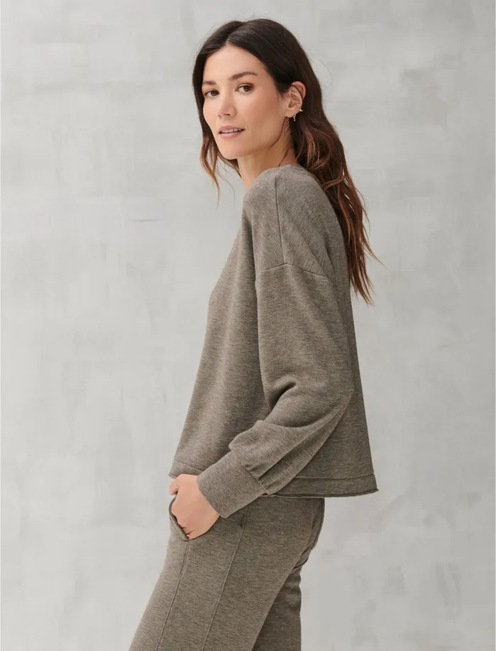 Sweaters and Sweatshirts Women Lucky Brand CLOUD FLEECE SWEATSHIRT Cocoa Brown