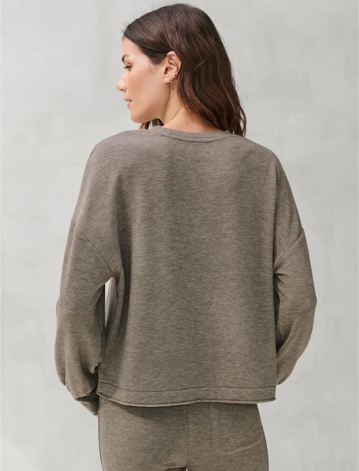 Sweaters and Sweatshirts Women Lucky Brand CLOUD FLEECE SWEATSHIRT Cocoa Brown