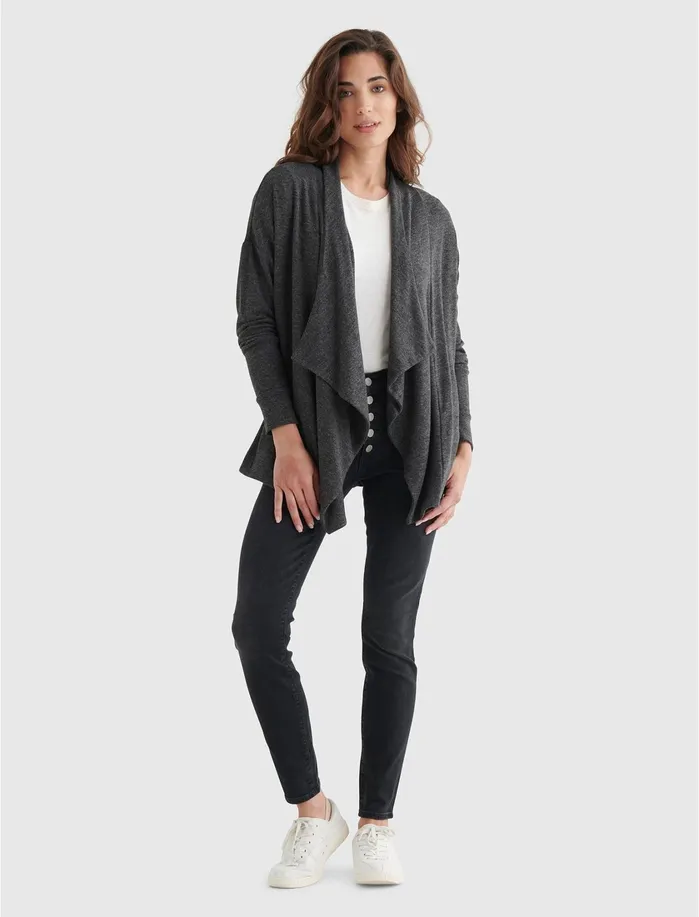 Sweaters and Sweatshirts Women Lucky Brand Cloud Jersey Draped Cardi Charcoal Heather