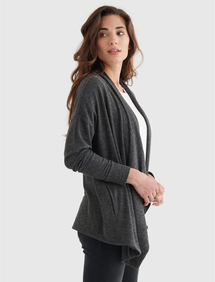 Sweaters and Sweatshirts Women Lucky Brand Cloud Jersey Draped Cardi Charcoal Heather