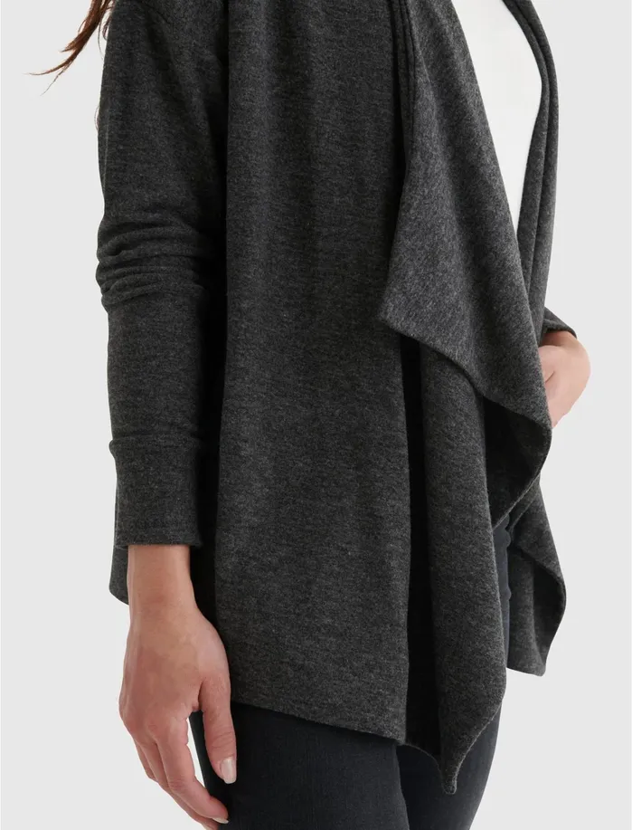 Sweaters and Sweatshirts Women Lucky Brand Cloud Jersey Draped Cardi Charcoal Heather