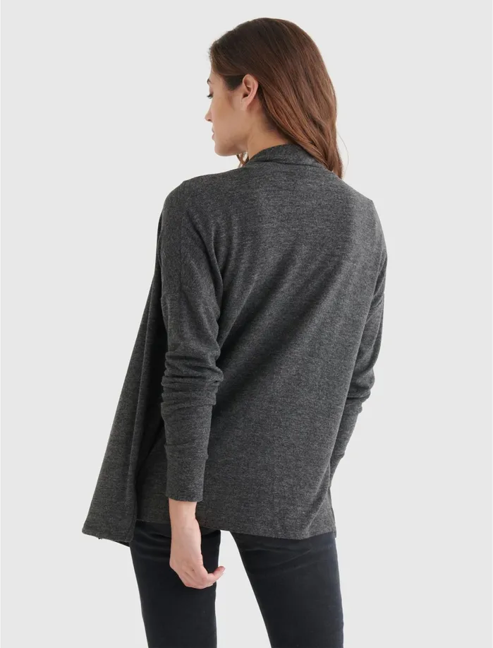 Sweaters and Sweatshirts Women Lucky Brand Cloud Jersey Draped Cardi Charcoal Heather