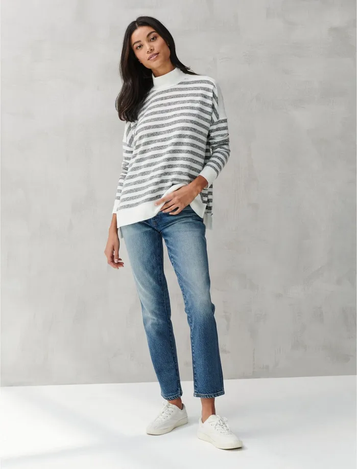 Sweaters and Sweatshirts Women Lucky Brand CLOUD JERSEY STRIPE TURTLENECK Grey Stripe