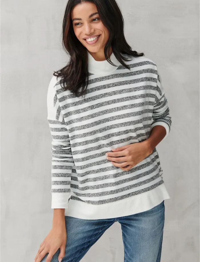 Sweaters and Sweatshirts Women Lucky Brand CLOUD JERSEY STRIPE TURTLENECK Grey Stripe