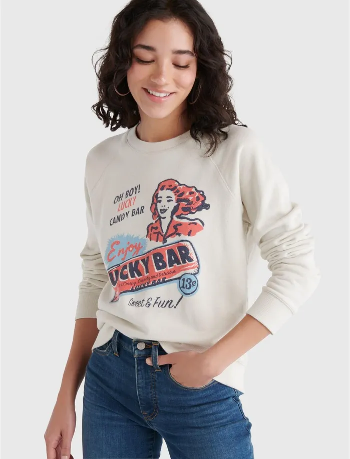 Sweaters and Sweatshirts Women Lucky Brand Lucky Bar Graphic Crew Pullover Silver Birch Sweaters and Sweatshirts Women Lucky Brand Lucky Bar Graphic Crew Pullover Silver Birch