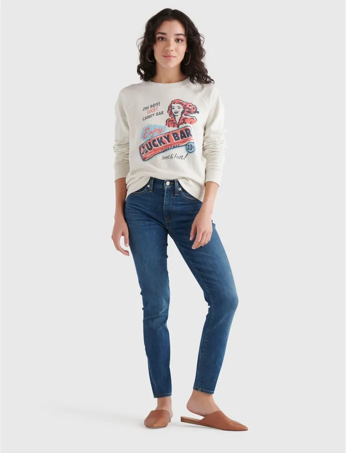 Sweaters and Sweatshirts Women Lucky Brand Lucky Bar Graphic Crew Pullover Silver Birch