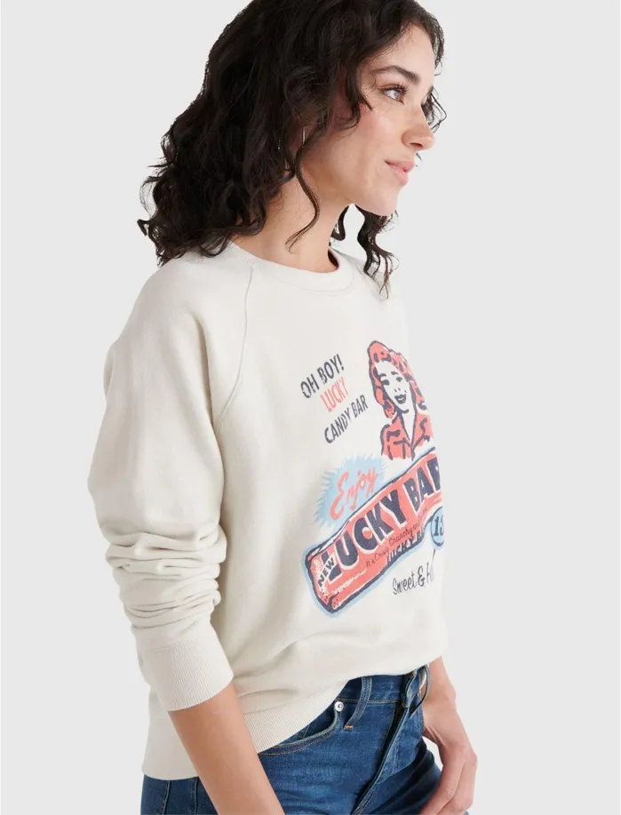 Sweaters and Sweatshirts Women Lucky Brand Lucky Bar Graphic Crew Pullover Silver Birch