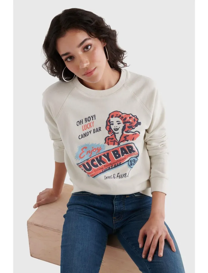 Sweaters and Sweatshirts Women Lucky Brand Lucky Bar Graphic Crew Pullover Silver Birch