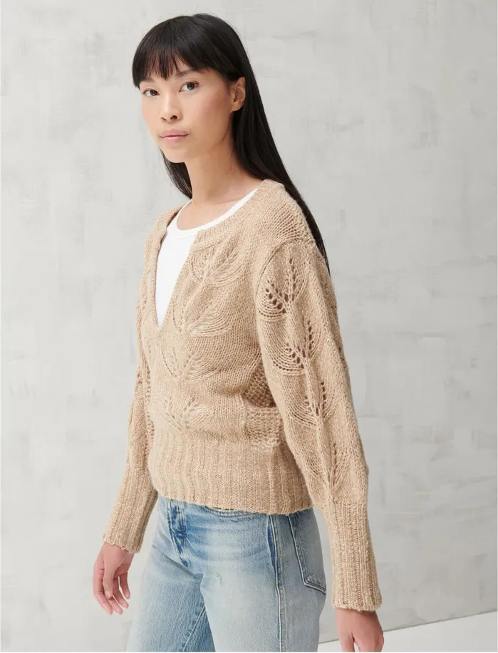Sweaters and Sweatshirts Women Lucky Brand MIX STITCH PEASANT SWEATER Camel Multi
