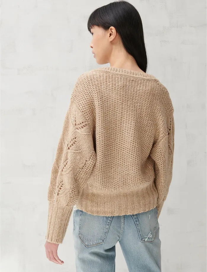 Sweaters and Sweatshirts Women Lucky Brand MIX STITCH PEASANT SWEATER Camel Multi
