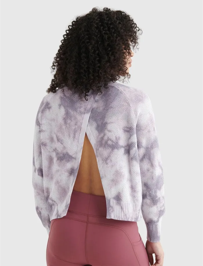 Sweaters and Sweatshirts Women Lucky Brand Open Back Pullover Grey Tye Dye