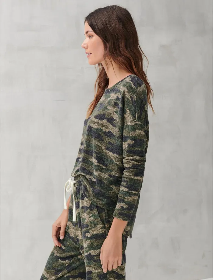 Sweaters and Sweatshirts Women Lucky Brand Printed Hacci Crew Black Camouflage