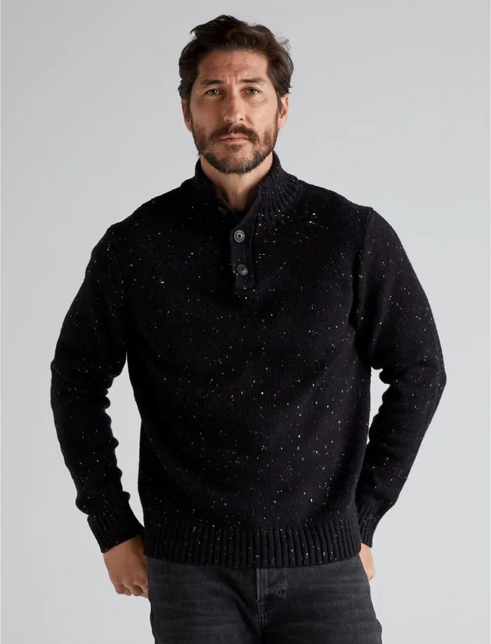 Sweaters Men Lucky Brand Donegal Button Mock Sweater Heather Black