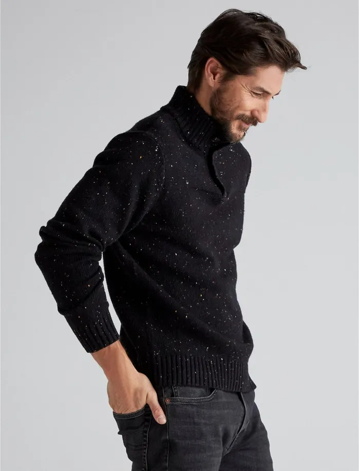 Sweaters Men Lucky Brand Donegal Button Mock Sweater Heather Black