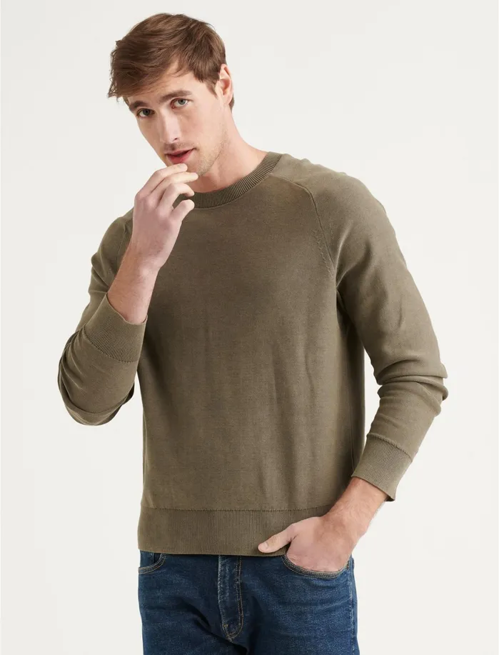 Sweaters Men Lucky Brand Welterweight Crew Neck Sweater Olive