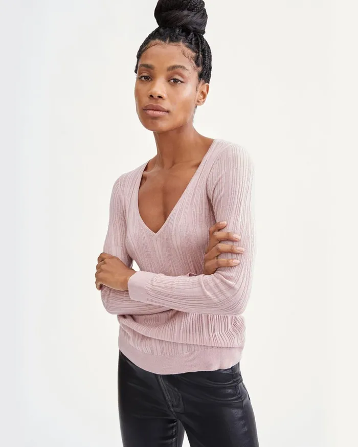 Sweaters Women 7 For All Mankind Long Sleeve Scoop Neck Pullover In Smokey Rose Sweaters Women 7 For All Mankind Long Sleeve Scoop Neck Pullover In Smokey Rose