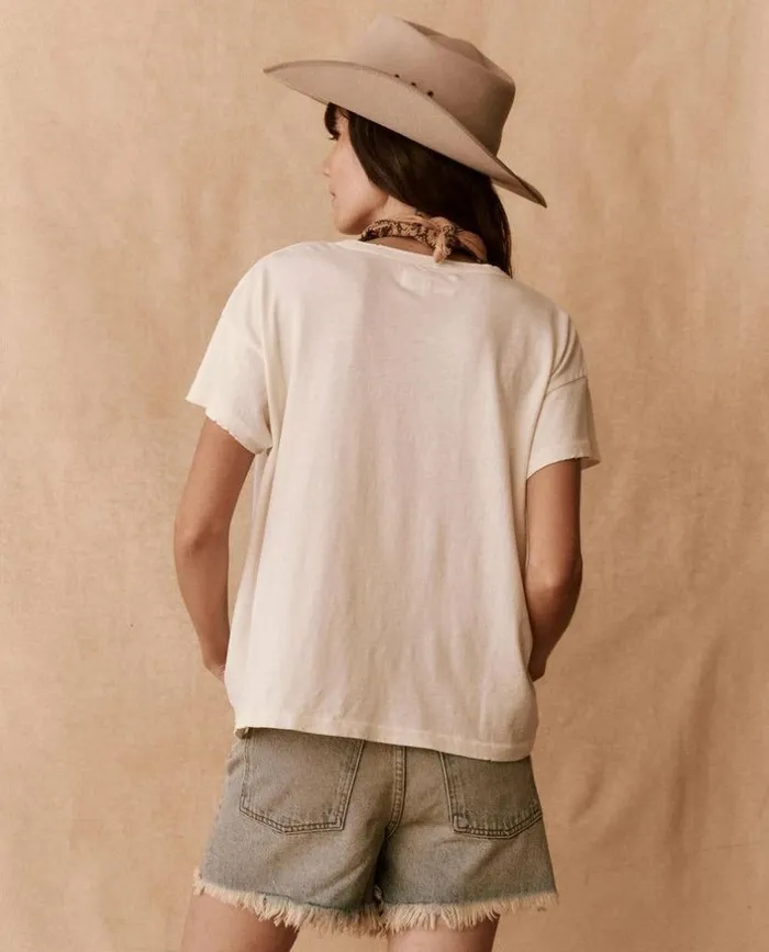 Tees and Sweats The Great The Boxy Crew Washed White With Spice Horse Embroidery