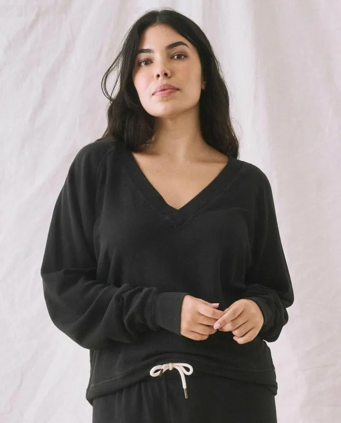 Tees and Sweats The Great The VNeck Sweatshirt Almost Black