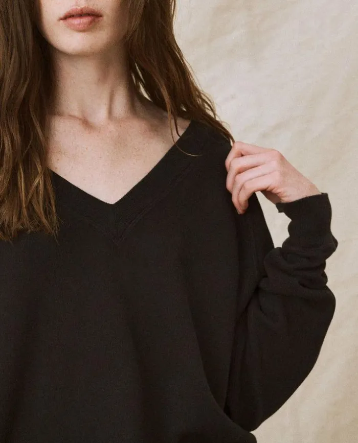 Tees and Sweats The Great The VNeck Sweatshirt Almost Black