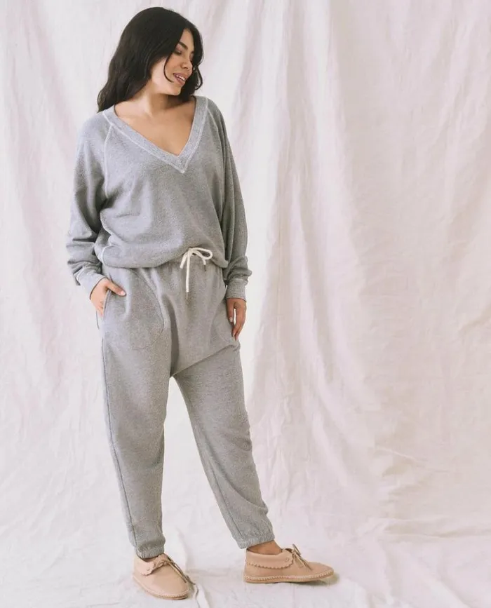Tees and Sweats The Great The VNeck Sweatshirt Varsity Grey