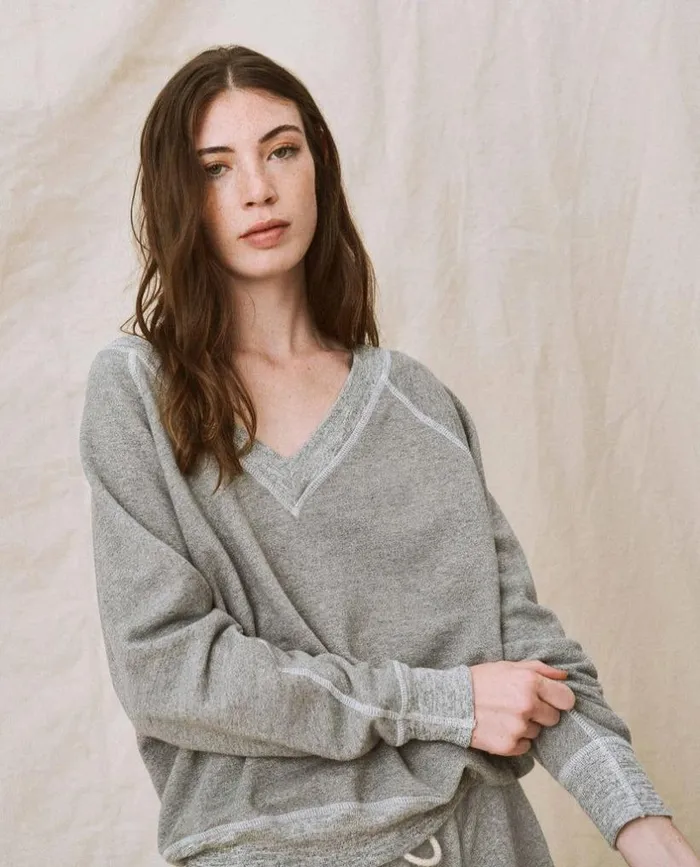 Tees and Sweats The Great The VNeck Sweatshirt Varsity Grey